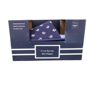NIB Club Room Men's Anchors Slippers Navy Blue Size M 8-9